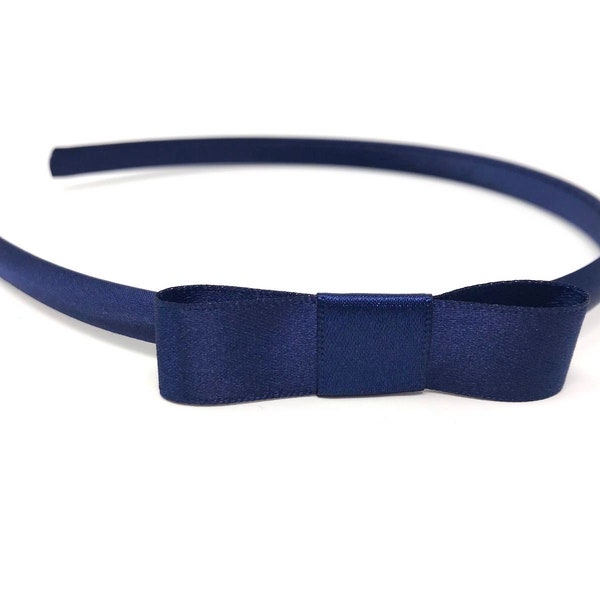 Bandeau à nœud bleu marine Bandeau à nœud en satin bleu marine