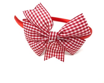 Red Gingham Bow Headband Hairband Red Gingham Side Bow
