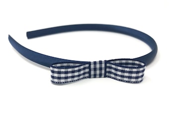 Navy Blue Bow Hairband Navy Blue Gingham Bow