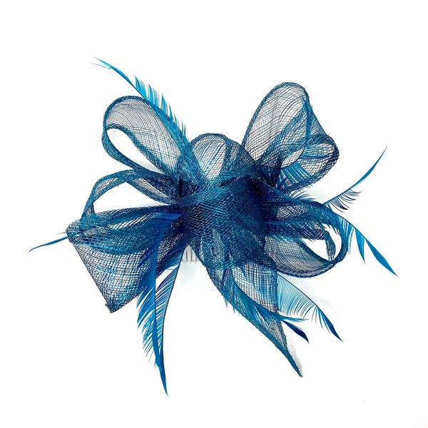 Peacock Blue Feather Fascinator Hair Clip Ladies Day Races Party Wedding