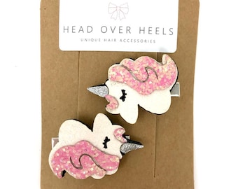 Set of 2 Unicorn Hair Clips Sparkly Pink