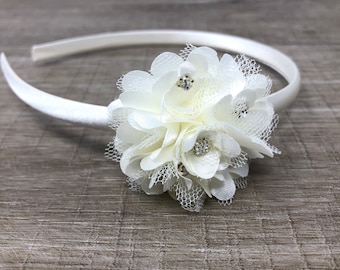 Ivory Flower Headband Hairband with Ivory Diamanté Flower