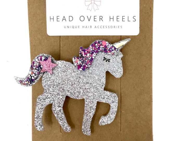 Unicorn Hair Clip Sparkly Silver