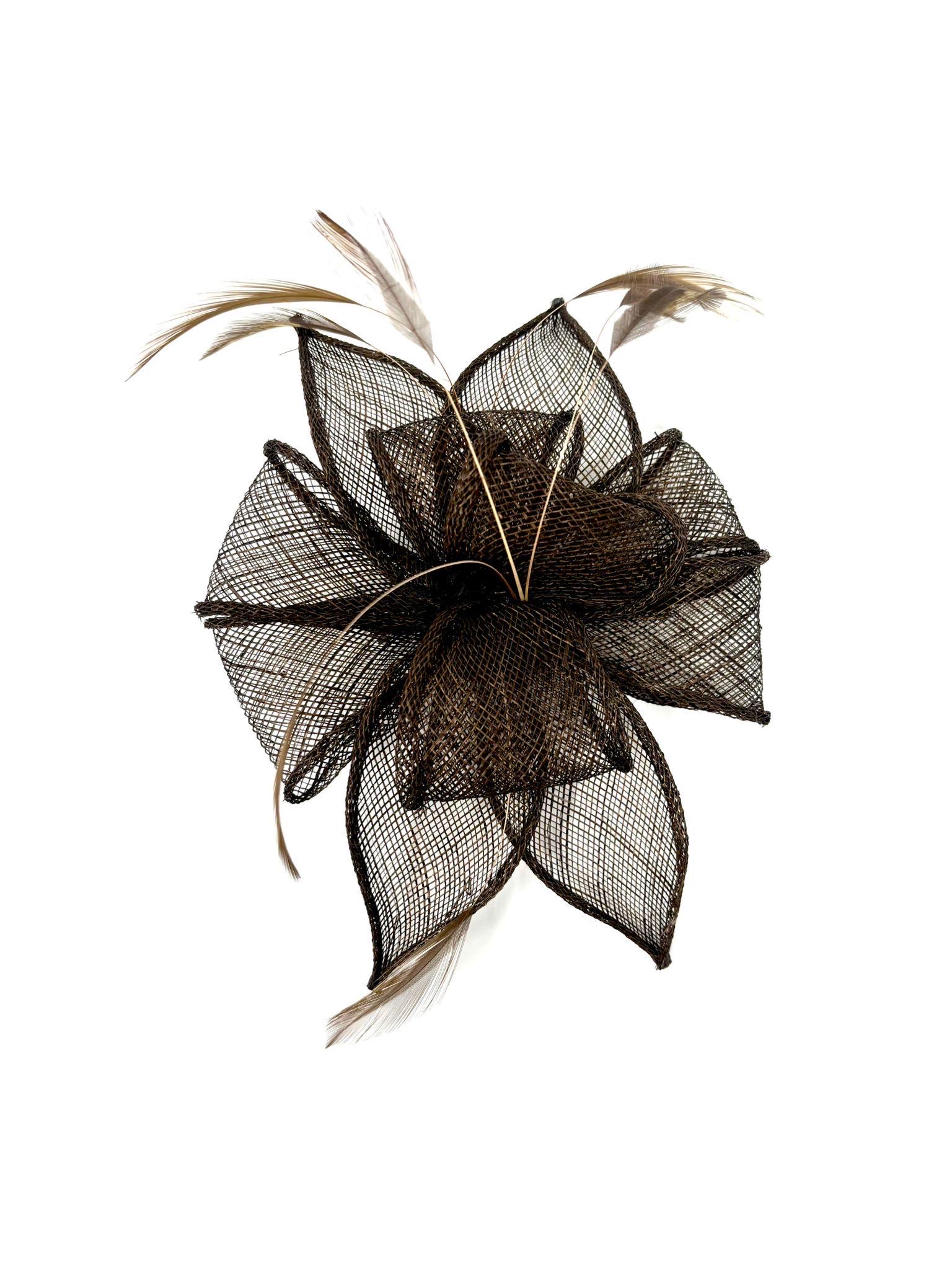 Dark chocolate Brown Feather Fascinator Hair Clip. Handmade in the USA. Black Velvet Feathered and Hand Beaded Hair Fascinator by  main image 2