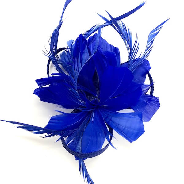 Royal Blue Feather Fascinator Hair Clip Ladies Day Races Wedding