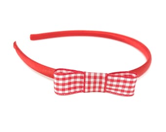 Red Satin Hairband Red Gingham Side Bow