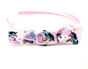 Pink Unicorn & Rainbow Bow Headband Hairband Pink Hair Accessory