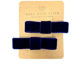 Navy Blue Bow Velvet Hair Clip velvet Hair Accessory set off 2 Back To School Uniform