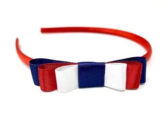 Diadema con lazo Union Jack – Diadema roja, blanca y azul, accesorio para el cabello con la bandera del Reino Unido para eventos reales, Día de la Victoria en Europa, fútbol y celebraciones británicas.