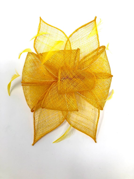 Yellow feather, clip fascinator (007) Golden Yellow Feather Hair Clip, Yellow Feather Fascinator  main image 4