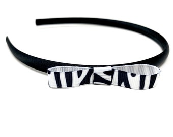 Zebra Print Hairband Headband Alice Band Black and White Animal Print Bow Headband