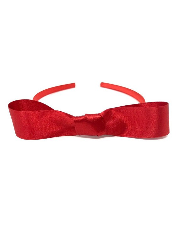 Red Bow Headband – Handmade Satin Ribbon Hair Band – Wide  display picture 3