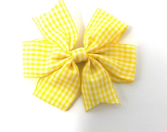 Yellow Gingham Bow Hair Clip School Uniform