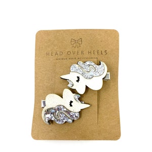 Set of 2 Unicorn Hair Clips Silver Sparkly