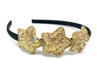 Gold Star Headband Black and Gold Glitter Star Hairband