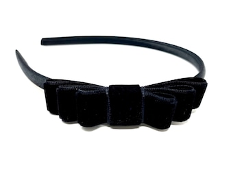 Black Velvet Bow Headband Triple Velvet Bow