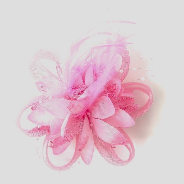 Pink Feather Fascinator Hair Clip Ladies Day Races Party Wedding