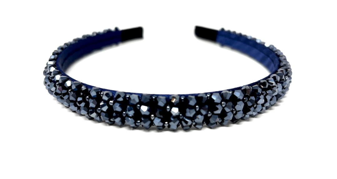 Ladies Navy Beaded Headband - Etsy New Zealand display picture 3