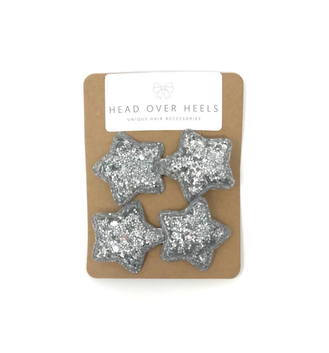 Silver Star Hair Clips - Set of 2 Silver Glitter Star Hair Clips - Etsy