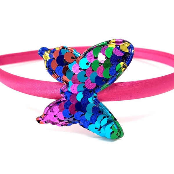 Pink Butterfly Rainbow Hairband Headband Alice Band with Pink Rainbow Sequin Butterfly