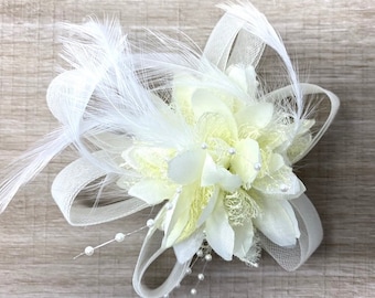 Cream Ivory Feather Fascinator Clip, ladies day, races or wedding