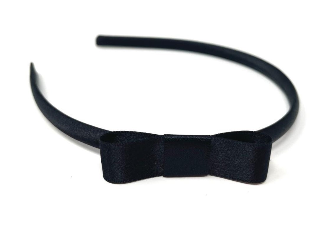 Black Bow Headband Satin Bow Alice Band Side Bow Etsy