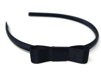 Black Bow Headband Satin Bow Alice Band Side Bow