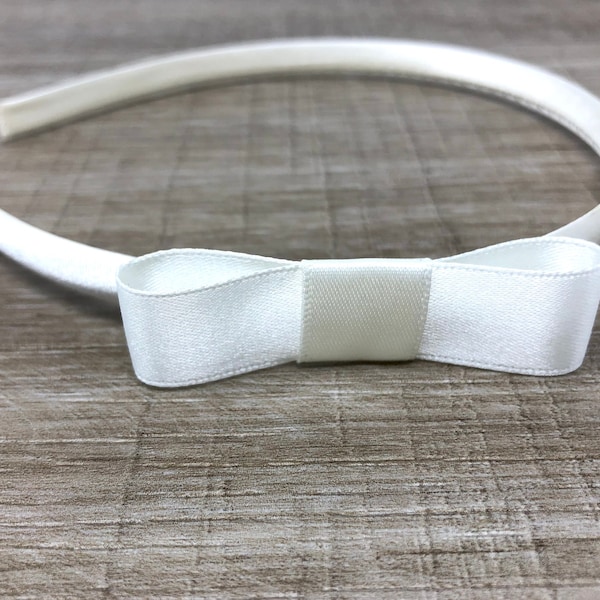 Ivory Bow Headband – Bridesmaid & Flower Girl Hairband, Handmade Satin Ribbon Side Bow, for Weddings, Communion and Special Occasions