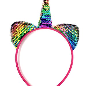 Pink Rainbow Sequin Unicorn Horn Girls Hair Accessory