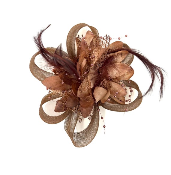 Brown Feather Fascinator Hair Clip - Etsy display picture 1