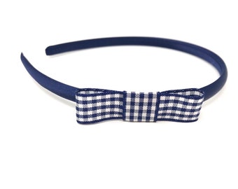 Navy Blue Bow Hairband Navy Blue Gingham Bow