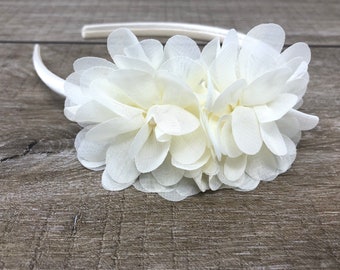 Ivory band with ivory Chiffon flowers & pearls