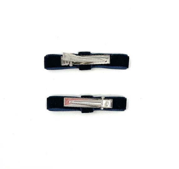 cnhairaccessories 2pcs Velvet Bow Snap Hair Clips, Navy