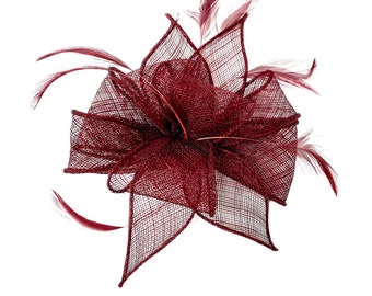 Burgundy Feather Fascinator Hair Clip
