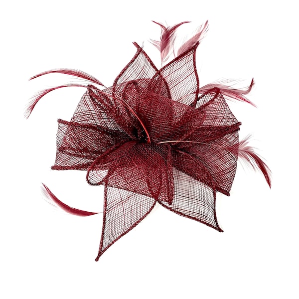 Barrette à cheveux Fascinator Plume bordeaux