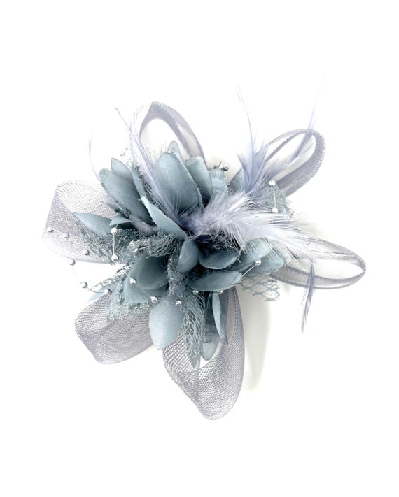 Grey Feather Fascinator Hair Clip UK
