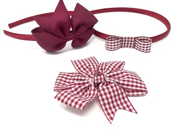 Burgundy Hairband & Clip School Pack