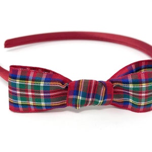 Red Tartan Satin Bow Hairband