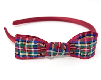 Red Tartan Satin Bow Hairband