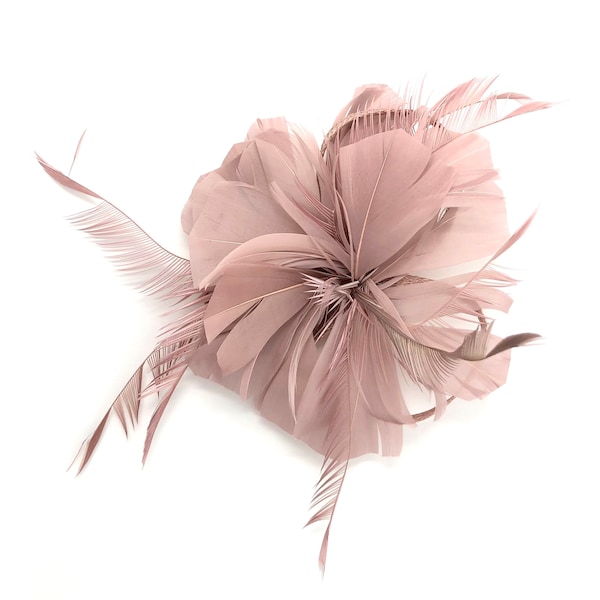 Dusky Pink Feather Fascinator Hair Clip Ladies Day Races Party Wedding