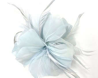 Pale Blue Feather Fascinator Hair Clip