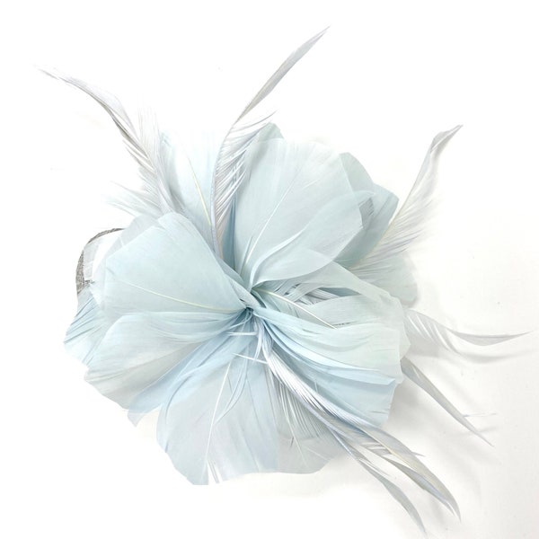 Pale Blue Feather Fascinator Hair Clip