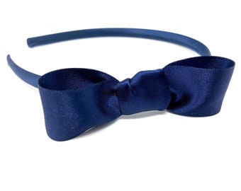 Navy Blue Satin Bow Hairband