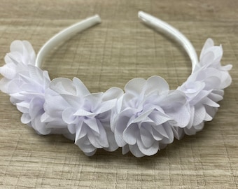 White Headband with White Flowers Flower Girl Bridesmaid Hair Accessory