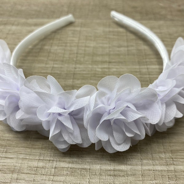 White Headband with White Flowers Flower Girl Bridesmaid Hair Accessory