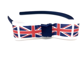 Diadema con la bandera británica, accesorio para el cabello del Día de la Victoria en Europa, diadema con lazo de la bandera británica, diadema para la celebración real, fiesta callejera, accesorio de fútbol de Inglaterra