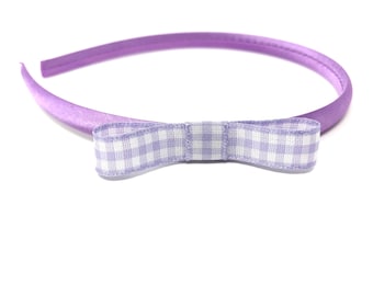 Lilac Gingham Headband Hairband lilac Gingham Bow