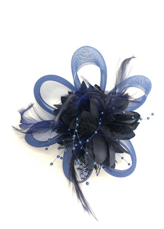 Navy Blue Feather Fascinator Hair Clip - Etsy display picture 2