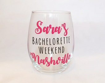 Bachelorette Party Stemless Wine Glass - Customizable