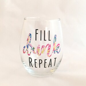 Fill Drink Repeat Stemless Wine Glass Funny Wine Glass - Etsy